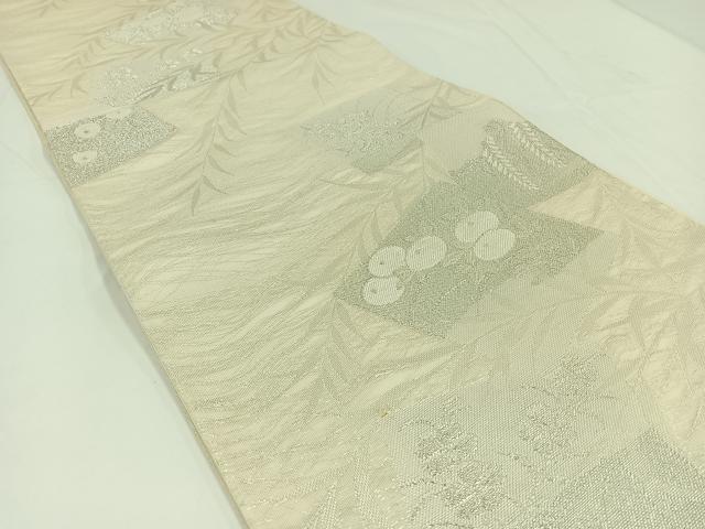 平和屋着物＊夏物　六通柄袋帯　色紙花文　銀糸　正絹　逸品　AAAW3088jh