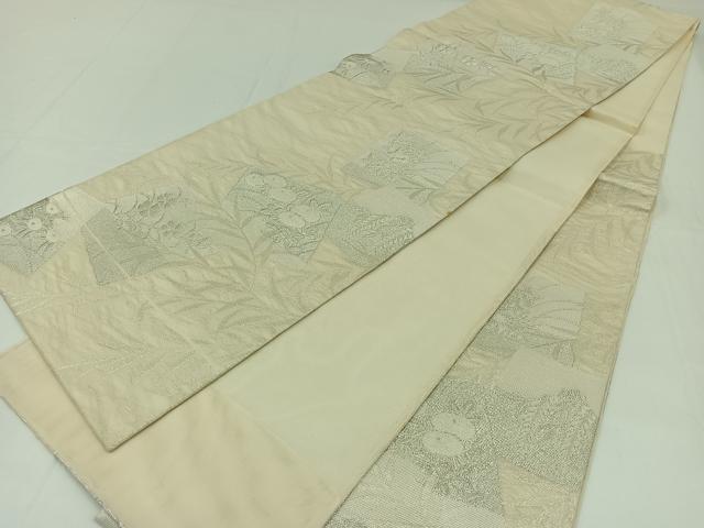 平和屋着物＊夏物　六通柄袋帯　色紙花文　銀糸　正絹　逸品　AAAW3088jh