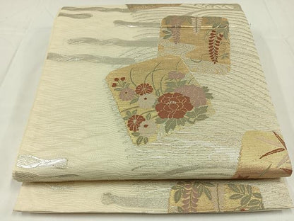 平和屋着物＊夏物　六通柄袋帯　色紙花文　金銀糸　正絹　逸品　AAAW3091jh