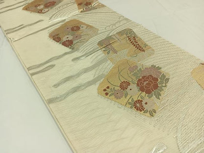 平和屋着物＊夏物　六通柄袋帯　色紙花文　金銀糸　正絹　逸品　AAAW3091jh