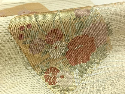 平和屋着物＊夏物　六通柄袋帯　色紙花文　金銀糸　正絹　逸品　AAAW3091jh