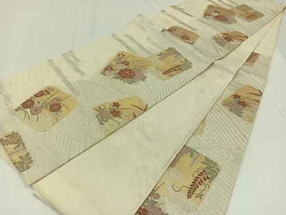 平和屋着物＊夏物　六通柄袋帯　色紙花文　金銀糸　正絹　逸品　AAAW3091jh