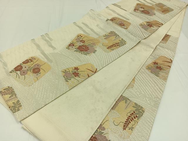 平和屋着物＊夏物　六通柄袋帯　色紙花文　金銀糸　正絹　逸品　AAAW3091jh
