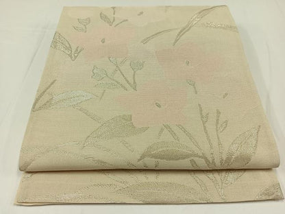 平和屋着物＊夏物 六通柄袋帯 草花文 銀糸 正絹 逸品 AAAW3101jh