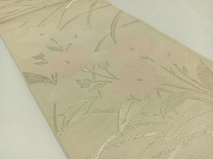 平和屋着物＊夏物 六通柄袋帯 草花文 銀糸 正絹 逸品 AAAW3101jh