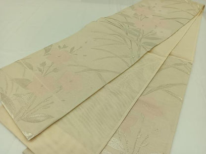 平和屋着物＊夏物 六通柄袋帯 草花文 銀糸 正絹 逸品 AAAW3101jh