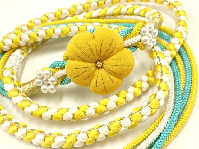 平和屋着物●和装小物　振袖用帯締め　装飾　ちりめん細工　パール　金糸　逸品　未使用　AAAW3354ay