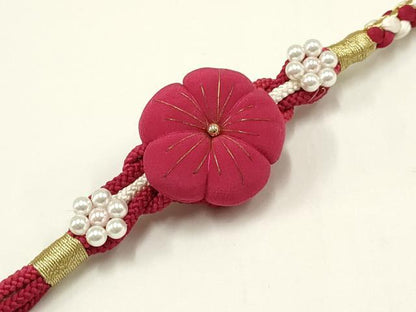 平和屋着物●和装小物 振袖用帯締め 装飾 ちりめん細工 パール 金糸 逸品 未使用 AAAW3357ay