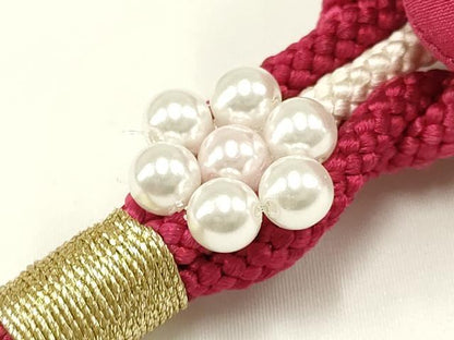 平和屋着物●和装小物 振袖用帯締め 装飾 ちりめん細工 パール 金糸 逸品 未使用 AAAW3357ay
