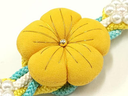 平和屋着物●和装小物　振袖用帯締め　装飾　ちりめん細工　パール　金糸　逸品　未使用　AAAW3360ay