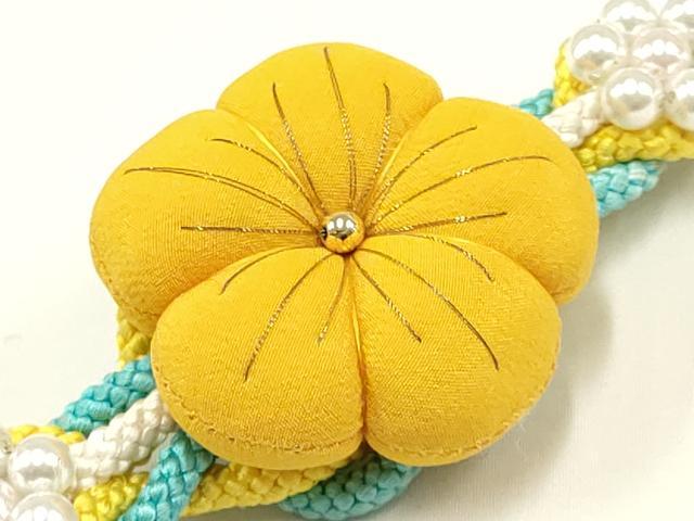 平和屋着物●和装小物　振袖用帯締め　装飾　ちりめん細工　パール　金糸　逸品　未使用　AAAW3360ay