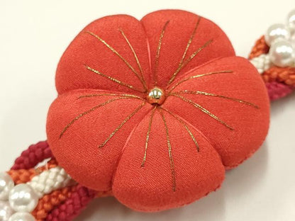平和屋着物●和装小物　振袖用帯締め　装飾　ちりめん細工　パール　金糸　逸品　未使用　AAAW3363ay