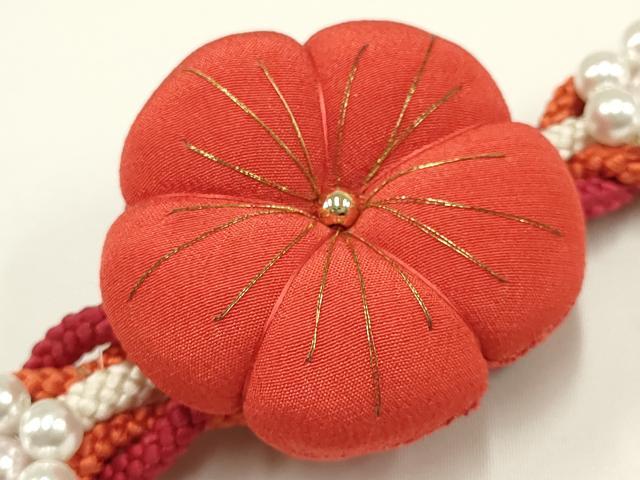 平和屋着物●和装小物　振袖用帯締め　装飾　ちりめん細工　パール　金糸　逸品　未使用　AAAW3363ay