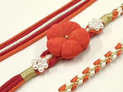 平和屋着物●和装小物　振袖用帯締め　装飾　ちりめん細工　パール　金糸　逸品　未使用　AAAW3363ay