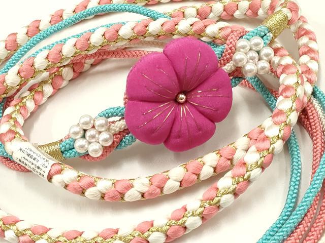 平和屋着物●和装小物 振袖用帯締め 装飾 ちりめん細工 パール 金糸 逸品 未使用 AAAW3366ay