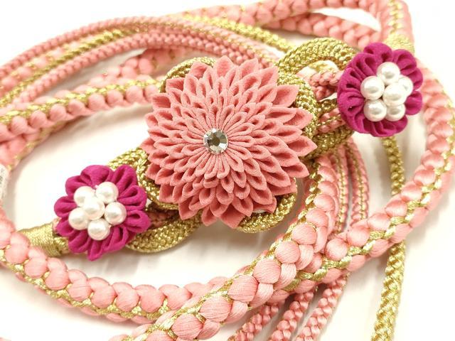 平和屋着物●和装小物　振袖用帯締め　装飾　つまみ細工　ラインストーン　パール　金糸　逸品　未使用　AAAW3371ay