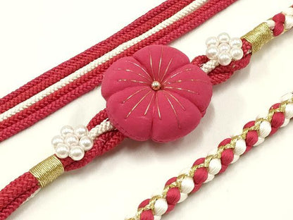 平和屋着物●和装小物 振袖用帯締め 装飾 ちりめん細工 パール 金糸 逸品 未使用 AAAW3373ay