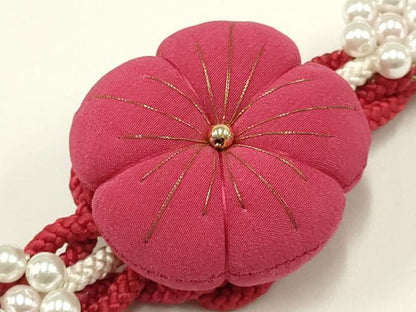 平和屋着物●和装小物 振袖用帯締め 装飾 ちりめん細工 パール 金糸 逸品 未使用 AAAW3376ay