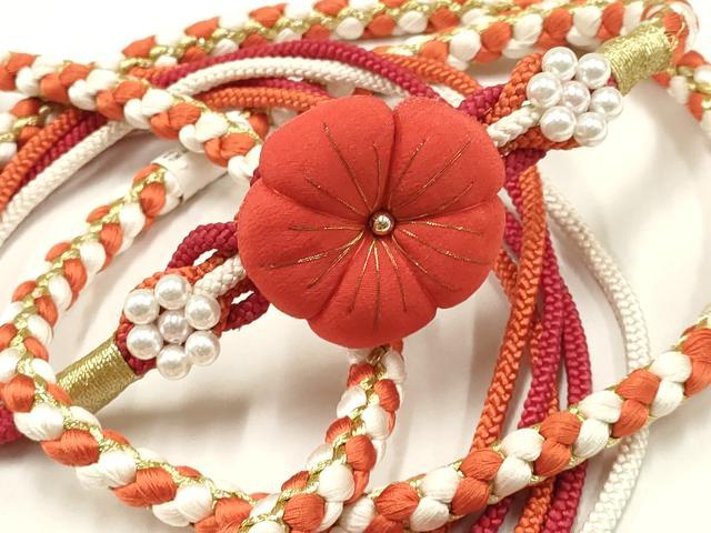 平和屋着物●和装小物 振袖用帯締め 装飾 ちりめん細工 パール 金糸 逸品 未使用 AAAW3386ay