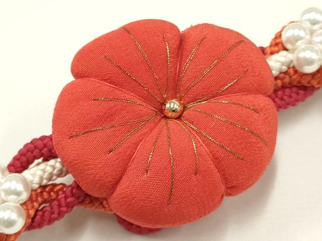 平和屋着物●和装小物 振袖用帯締め 装飾 ちりめん細工 パール 金糸 逸品 未使用 AAAW3386ay