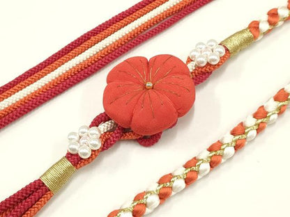 平和屋着物●和装小物 振袖用帯締め 装飾 ちりめん細工 パール 金糸 逸品 未使用 AAAW3386ay
