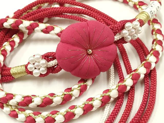 平和屋着物●和装小物　振袖用帯締め　装飾　ちりめん細工　パール　金糸　逸品　未使用　AAAW3387ay