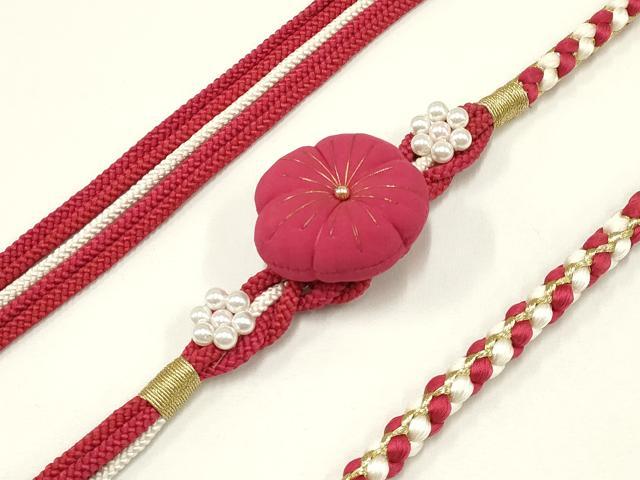 平和屋着物●和装小物　振袖用帯締め　装飾　ちりめん細工　パール　金糸　逸品　未使用　AAAW3387ay