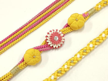 平和屋着物●和装小物　振袖用帯締め　つまみ細工　ちりめん細工　ラインストーン　金糸　逸品　未使用　AAAW3391ay