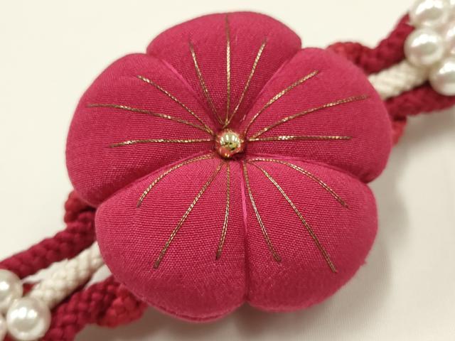 平和屋着物●和装小物 振袖用帯締め 装飾 ちりめん細工 パール 金糸 逸品 未使用 AAAW3396ay