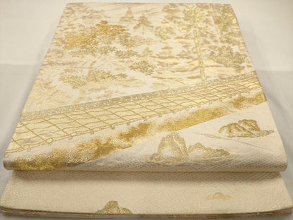 平和屋着物◎六通柄袋帯 竜安寺石庭 金糸 正絹 逸品 AAAW3496dt