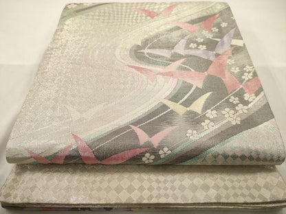 平和屋着物◎佐賀錦 六通柄袋帯 舞蝶文 銀糸 正絹 逸品 AAAW3498dt