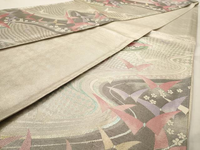 平和屋着物◎佐賀錦 六通柄袋帯 舞蝶文 銀糸 正絹 逸品 AAAW3498dt