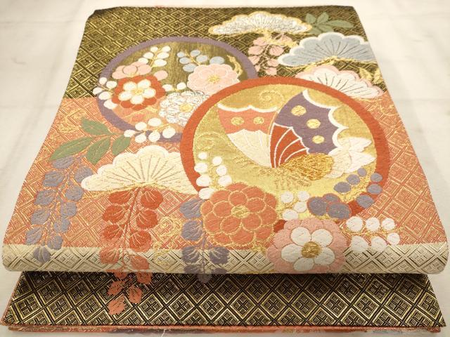 平和屋着物◎佐賀錦 六通柄袋帯 唐織 花蝶丸文 金銀糸 正絹 逸品 AAAW3614dt
