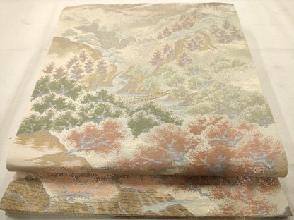 平和屋着物◎六通柄袋帯 風景文 金糸 正絹 逸品 AAAW3626dt