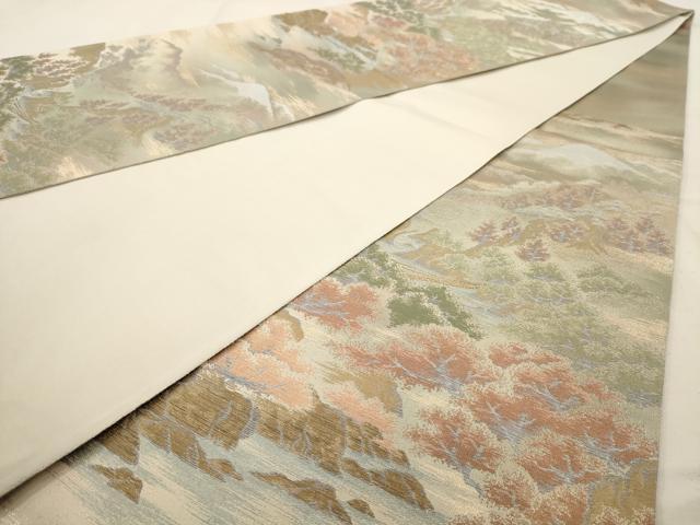 平和屋着物◎六通柄袋帯 風景文 金糸 正絹 逸品 AAAW3626dt