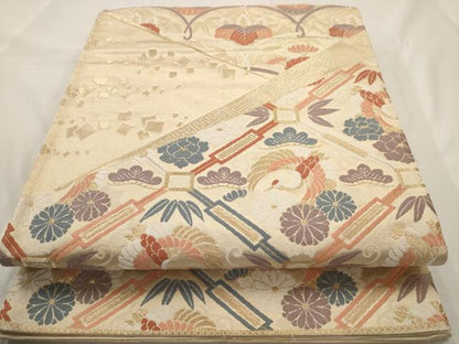 平和屋着物◎六通柄袋帯 唐織 花鳥文 金糸 正絹 逸品 AAAW3637dt