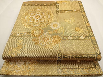 平和屋着物◎佐賀錦 六通柄袋帯 花蝶文 金銀糸 正絹 逸品 AAAW3645dt