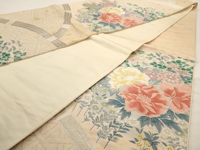 平和屋着物◎六通柄袋帯 唐織 草花文 銀糸 正絹 逸品 AAAW3657dt