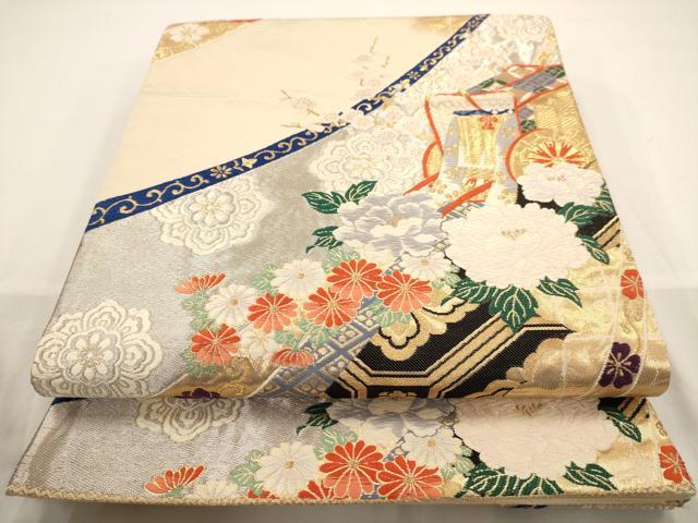 平和屋着物◎六通柄袋帯　唐織　平安御所車文　金銀糸　正絹　逸品　AAAW3659dt