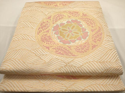 平和屋着物◎六通柄袋帯　立波花丸文　金糸　正絹　逸品　AAAW3669dt