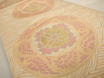 平和屋着物◎六通柄袋帯　立波花丸文　金糸　正絹　逸品　AAAW3669dt