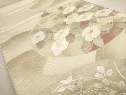 平和屋着物◎太鼓柄袋帯　駒刺繍　花鳥文　金銀彩　正絹　逸品　AAAW3672dt