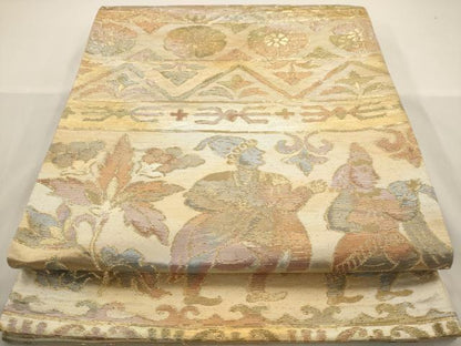 平和屋着物◎六通柄袋帯　人物花文　金糸　正絹　逸品　AAAW3674dt