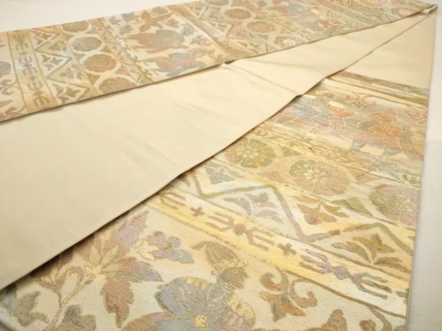 平和屋着物◎六通柄袋帯　人物花文　金糸　正絹　逸品　AAAW3674dt