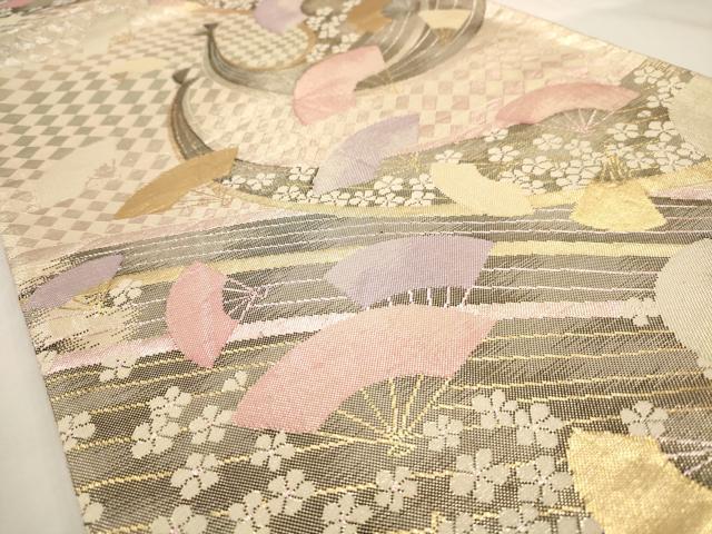 平和屋着物◎佐賀錦　六通柄袋帯　扇面花文　金銀糸　正絹　逸品　AAAW3677dt
