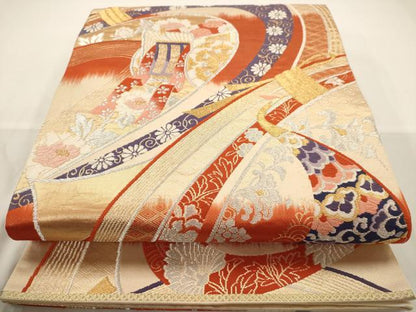 平和屋着物◎六通柄袋帯 御所車花文 金銀糸 正絹 逸品 AAAW3678dt