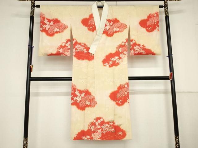 平和屋着物□長襦袢 袷 アンティーク 大正ロマン 駒刺繍 松竹梅