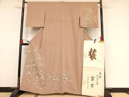 平和屋着物●訪問着　友禅　刺繍　江戸解き文様　金彩　工芸染織宮下　たとう紙付き　正絹　逸品　AAAW4007np