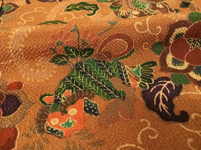 平和屋着物●上質な小紋　更紗鳥獣文　鬼しぼ縮緬　正絹　逸品　AAAW4012np