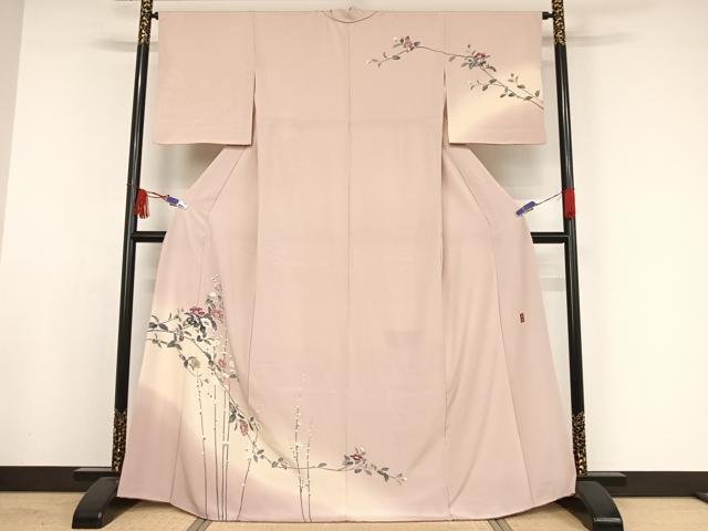 平和屋着物●十日町友禅作家　岡村蒼風　訪問着　枝花文　暈し染め　正絹　逸品　AAAW4033np